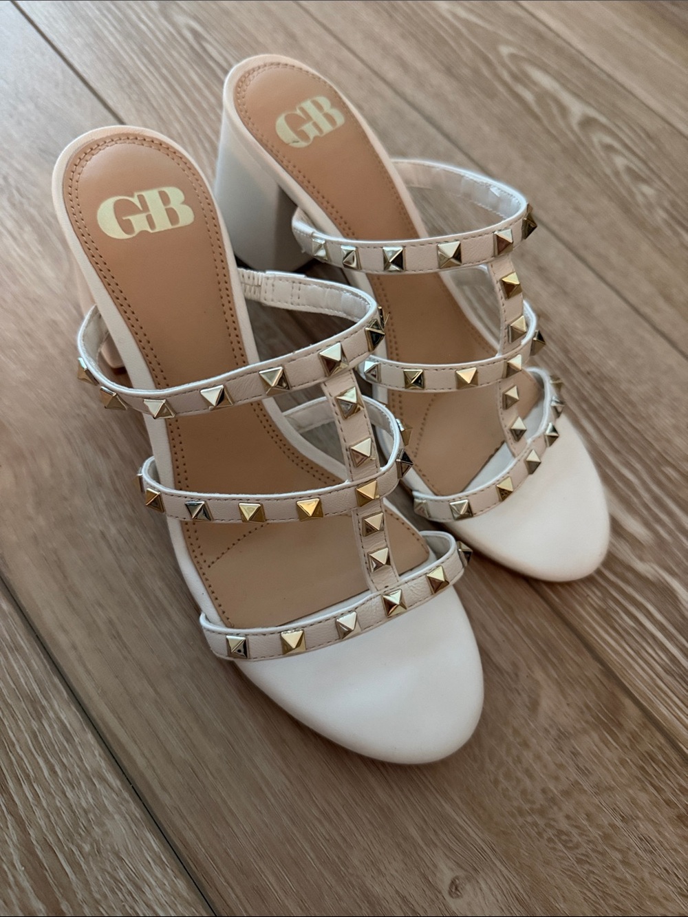 White Studded Strappy Block Heel Sandals
